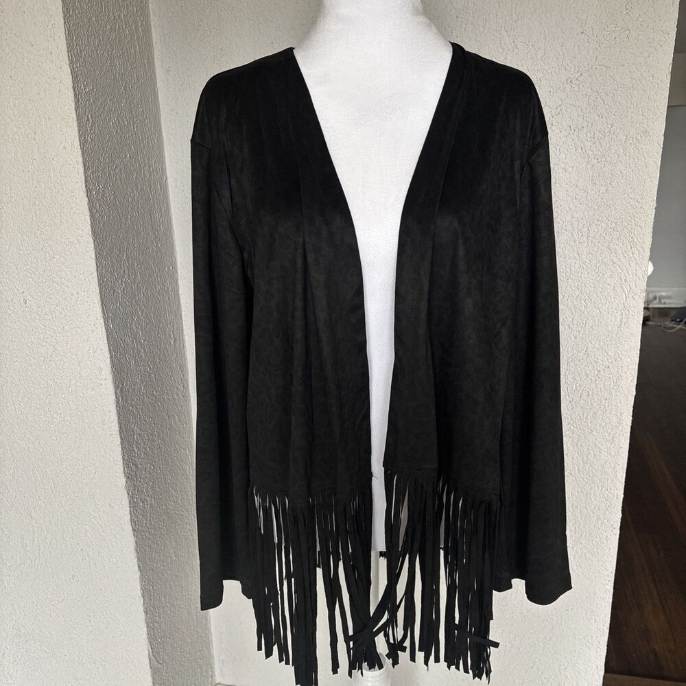 L&B (Lucky And Blessed) Black Fringe Open Jacket … - image 1